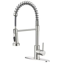 SOEBIZ Kitchen Faucet with Pull Down Sprayer, Brushed Nickel High Arc Single Handle Spring Pull Out Stainless Steel Faucet for Kitchen Sink, 2 Mode Utility Ideal for Laundry Camper Bar RV Room
