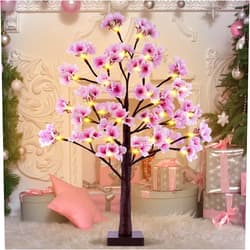 TiYiViRi 24 Inch Cherry Blossom Tree with 28 LED Lights, 84 Lush Pink Flowers, Artifical Lighted Bonsai Tree with Timer Battery/USB Plug for Valentine's Day Wedding Party Spring Christmas Home Decoration