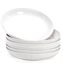 Fasmov Melamine Pasta Bowls, 6 Pack 10 inches 47 Oz Large Salad Serving Bowls, Shallow Salad Bowls, Plastic Dinner Deep Plates, Dishwasher Safe, White