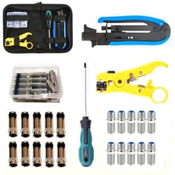 Gaobige Coax Cable Crimper Tool Kit, Coaxial Compression Tool for rg6 rg59 rg11 with 1 Wire Stripper, 10pcs F Male rg6 Connectors And 10pcs Female to Female rg6 Connectors, 1 Screwdriver