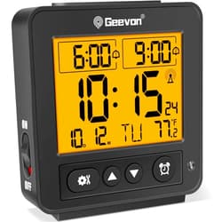 Geevon Small Atomic Travel Alarm Clock with Auto/8s Backlight, 2 Alarm Settings, Temperature, Increasing Beep Sounds Digital Atomic Travel Clock Battery Operated for Bedroom, Bedside