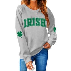 Teyseev St. Patrick's Day Sweatshirt for Women Lucky Shamrock Long Sleeve Sweater Irish Clover Casual Graphic Pullover Tops