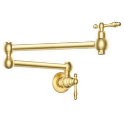 FORIOUS Brushed Gold Pot Filler Faucet, Folding Stretchable Solid Brass Wall Mount Commercial Traditional Faucet Over Stove with Antique Double Joint Swing Arm for Kitchen Restaurant Vintage