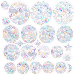 AREAWA 22 Piece Circle & Sun Star Window Clings - Anti-Collision Decals to Save Birds, Non-Adhesive Prismatic Clings, Rainbow Stickers