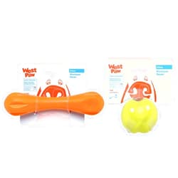 WEST PAW Zogoflex Hurley Dog Bone Chew Toy (Large, Tangerine) & Zogoflex Jive Ball Dog Chew Toy (3.25-Inch, Granny Smith) – Toys for Dogs, Fetch, Catch, Chewing, Play – Floatable, Recyclable