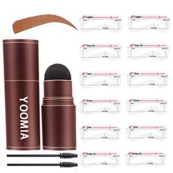 YOOMIA Eyebrow Stamp Stencil Kit, Eyebrow Stamp with 20 Reusable Thin & Thick Brow Stencils Eye Brow Shaping Kit, Long-lasting, Waterproof (Light Brown）