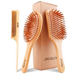 Jrceliy 3PCS Bamboo Hair Brush Set,Natural Wooden Brush for Women, madam, Paddle Detangling Brush for Dry/Curly/Thick/Thin/Straight Hair