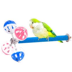 WEVONIGU Perch Toy with Rotating Balls Suit for Small and Medium Birds, Budgies, Budgerigars, Parakeets, Parrots, Cockatiels, Parrotlets, Lovebirds, Ringnecks, Conures (Natural Quartz Sands, Blue)