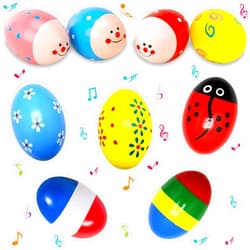 UPINLOOK 9 Pcs Wooden Easter Eggs Shakers Maracas for Baby Kids Classroom Prize Musical Instrument Early Learning Toys Easter Basket Stuffers Fillers