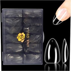 UNA GELLA Short Almond Nail Tips 504 pcs Long Lasting Short Almond Soft Gel Full Cover Nail Tips False Almond Nails Clear Acrylic Gelly Tips for Acrylic Nail/Dip/Poly Nail Extensions Press On Nails with Elegant Box 12 Sizes