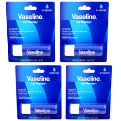 Vaseline Lip Therapy Care Original, Fast-Acting Nourishment, Ideal for Chapped, Dry, Cracked, or Damaged Lips, Lip Balm, 0.16 Ounce (Pack of 4)