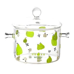 MFCCRAZY Glass Cooking Pot, Transparent Glass Saucepan, with Lid and Grip Stockpot, Heat-Resistant, Borosilicate Glass, Soup Pot Heat-Resistant for Kitchen Cooking,15 * 10.5 cm-pear||1.5L