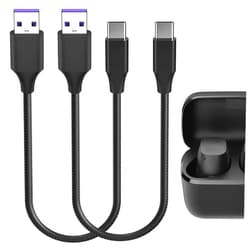 GEEKRIA USB Earbuds Vegan Leather Charger Cable Compatible with Sennheiser ACCENTUM True Wireless, Momentum True Wireless 4 Charger, USB to USB-C Replacement Power Charging Cord (1ft/30cm 2Pack)