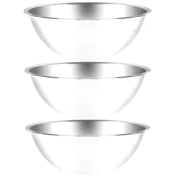 Suwimut 3 Pack Stainless Steel Mixing Bowls, 5 Quart Flat Base Stainless Steel Serving Bowls, 13 Inch Mirror Polish Large Metal Bowl Set for Kitchen Cooking, Baking, Prepping