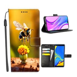 KUAVETO Wallet Case Suitable for Samsung Galaxy A10e with Designer Cute Bee Art-aa3 Pattern with Card Slot and Wrist Strap Dust-Proof and Drop-Proof PU Leather Flip Cover Multicolor