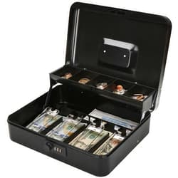 Jssmst Locking Large Metal Cash Box with Money Tray, Money Box with Combination Lock, Black