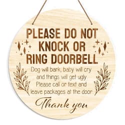 KFNER Baby Sleeping Sign for Front Door, Do Not Knock or Ring Doorbell Door Decorations, Rustic Wooden Hanging Sign for Farmhouse Porch Nursery, Wood Door Hanger for Outdoor, Kids Room Wall Decor -39