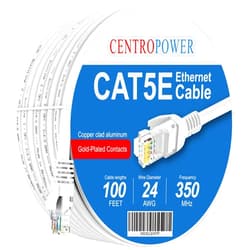 CENTROPOWER Cables Cat5e Ethernet Network Patch Cable, White 100ft Internet Wire for Modem, Router, Pc, TV, Consoles，High Speed Internet…