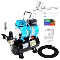 Master Airbrush Cool Runner II Dual Fan Air Tank Compressor System Kit with a Pro Set G222 Gravity Airbrush Kit with 3 Tips 0.2, 0.3 & 0.5 mm - Hose, Holder, How-To Guide - Hobby, Auto, Cake, Tattoo