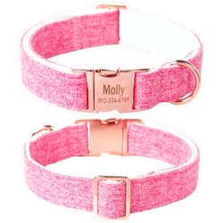 MR.CHUBBYFACE MR. CHUBBYFACE Personalized Nameplate Pink Dog Collar, Cotton Temp Customized Dog Collar with Phone Number, Adjustable Small Soft Dog Collar for Female Girl Boy Dog