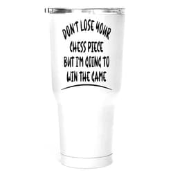 Handmade Humorous Gift Cat Tipping Chess Piece Design, Anniversary Surprise for Sister - Checkmate Humor Quote on 30 Oz White Stainless Steel Large Tumbler