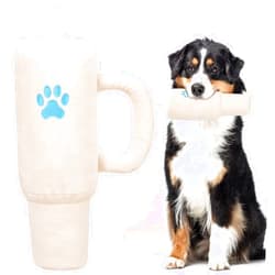 SZEE Insulated Cup Dog Toy, Funny Squeaky Toy for Chewers, Interactive Cute Plush and Stuffed Toy for Medium and Small Dogs, Perfect for Dog Birthday Gifts (40 oz, Apricot)