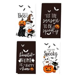 Artoid Mode Ghost Pumpkins Bats Cat Hey Boo Halloween Kitchen Towels Dish Towels, 18x26 Inch Jack-O'-Lantern Decoration Hand Towels Set of 4