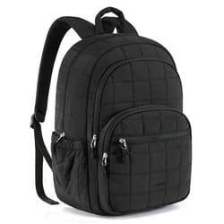 BAGSMART College Laptop Backpack, Travel Laptop Backpack for Women, Quilted Casual Daypack, Water-Resistant Bookbag for 15.6 Inch Laptop, Black