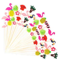 Patelai Hawaiian Luau Assorted Picks Tropical Cocktail Bamboo Toothpicks Flamingo Pineapple Beach Toucan Palm Leaf Handmade for Appetizers Food Drinks Luau Hawaii Beach Holiday Party Supplies (100 Pieces)