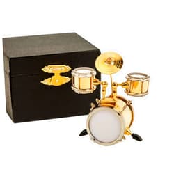 Dselvgvu Miniature Drum with Case - Gold, Mini Percussion Musical Instrument - Mini Drum - Miniature Dollhouse Model - Christmas Ornament and Gift