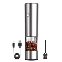 TOMEEM Larger Capacity Electric Salt or Pepper Grinder Rechargeable with LED lights, Stainless Steel Automatic Pepper Grinder or Salt Grinder Refillable with 6 Adjustable Coarseness