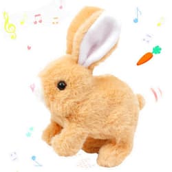 Hopearl Hopping Rabbit Interactive Electronic Pet Plush Bunny Toy with Sounds and Movements Animated Walking Wiggle Ears Twitch Nose Gift for Toddlers Birthday, Brown, 7''