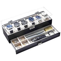 ProCase Watch Case for Men, 6 Slot Watch Display Case With Clear Acrylic Lid, Mens Watch Box Organizer With Drawer, 2-Layer Jewelry and Watch Storage Holder for Men Women -6 Slot, Black