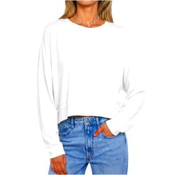 Tankaneo Womens Cropped Long Sleeve Shirts Trendy Casual Boxy Fall Tops Loose Fit Crew Neck Tees T-Shirt
