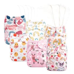 babygoal Reusable Cloth Diapers 6 Pack with 10pcs Inserts, One Size Adjustable Washable Pocket Nappy Covers for Baby Girls and Boys 6FG25