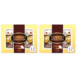 Ferrero Rocher Ferrero Collection Premium Gourmet Assorted Hazelnut Milk Chocolate, Dark Chocolate and Coconut, Great Holiday Gift Box, 4.6 oz, 12 Count (Pack of 2)