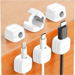 CAPERCASE 6 Pack Magnetic Cable Clips Organizer Cord Holder, Smooth Adjustable, Under Desk Wire Management USB Phone Charger Cord Keeper for Home Office Phone Desktop Car Wall Nightstand – White