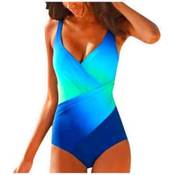 Yesunpxs Ruched One Piece Bathing Suit Tummy Control Bandeau Swimsuit Gradient Print Tankini Tops for Women Beach Swimwear