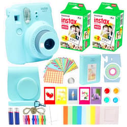 Fujifilm Instax Mini 9 Instant Camera Ice Blue with Carrying Case + Fuji Instax Film Value Pack (40 Sheets) Accessories Bundle, Color Filters, Photo Album, Assorted Frames, Selfie Lens + More