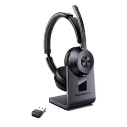 Soothielec Bluetooth Headset V5.1, Wireless Headset with Noise Canceling Microphone, 40 Hrs Work Time Office Headset with Bluetooth Dongle & Charging Base, AptX HD On-Ear Headphones with Mute Button (Black)
