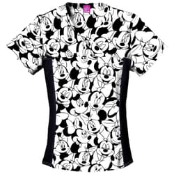 Tooniforms Women Scrubs Top V-Neck Knit Panel 6875C, M, Big Minnie