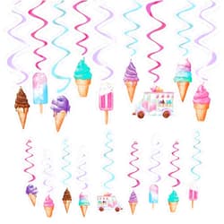 WERNNSAI 18PCS Ice Cream Hanging Swirls Party Decorations Summer Ice Cream Party Ceiling Streamers Decor Sweet Ice Cream Party Swirls Supplies for Girls Birthday Baby Shower