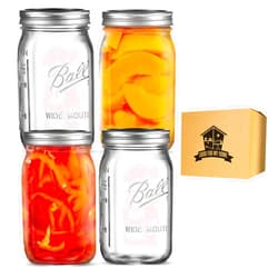 GOOD FOR MY HOME Wide Mouth Mason Jars with Lids Bundle. Includes 4-32 Oz Ball Wide Mouth Mason Jars Packed in a Good For My Home Box. Quart Size Canning Jars with Airtight Lids! Great Fermentation Jar or Pickling Jar