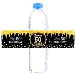 WOWOPA 32Pcs Cheers to 50 Years Water Bottle Labels, Happy 50th Birthday Labels Stickers for Women and Men Birthday Party Decorations - Black