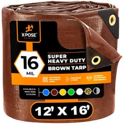 Xpose Safety 12' x 16' Super Heavy Duty 16 Mil Brown Poly Tarp Cover - Thick Waterproof, UV Resistant, Rip and Tear Proof Tarpaulin with Grommets and Reinforced Edges - by Xpose Safety