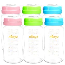 Matyz 6-Pack Breast Milk Storage Bottles (8 Ounce, 3 Colors) - Wide Neck Breastmilk Collection and Storage Bottle - Formula Storage Bottles Compatible with Medela Avent Spectra Pumps