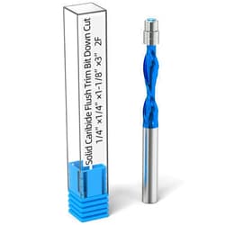 MEIGGTOOL 1/4-Inch Diameter Spiral Flush Trim Router Bits, Down-Cut Flush Trim 1-1/8-Inch Cutting Length, Nano Blue Coated Solid Carbide Spiral Router Bit 1/4-Inch Shank