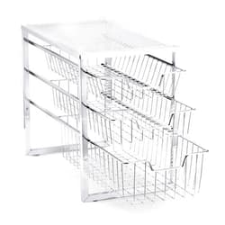 Simple Trending 3-Tier Under Sink Cabinet Organizer with Sliding Storage Drawer, Desktop Organizer for Kitchen Bathroom Office, Stackable, Chrome