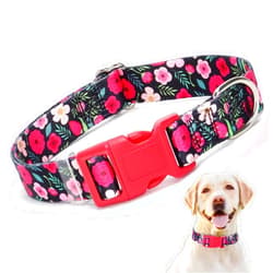 YOUALSO Red Dog Collar with Flower, Pretty Floral Pattern Design Quick Release Buckle Soft Nylon Female Puppy Collars Adjustable for Xs Small Medium Large Pet Girl Dogs Cats, S