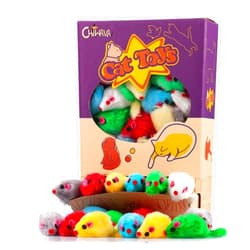 CHIWAVA 36PCS 4.1'' Furry Cat Toy Mice Rattle Small Mouse Kitten Interactive Play Assorted Color